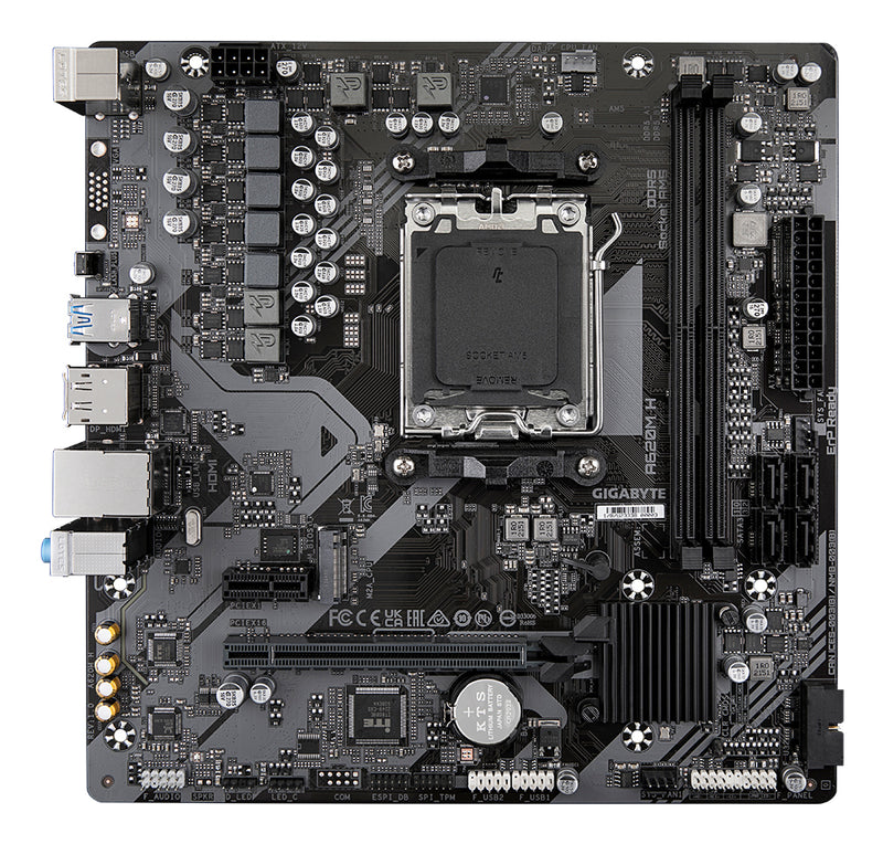 GIGABYTE A620M H Motherboard - Unterstützt AMD Ryzen 8000 CPUs, 5+2+2 Phasen Digital VRM, bis zu 7200MHz DDR5 (OC), 1xPCIe 4.0 M.2, GbE LAN, USB 3.2 Gen 1