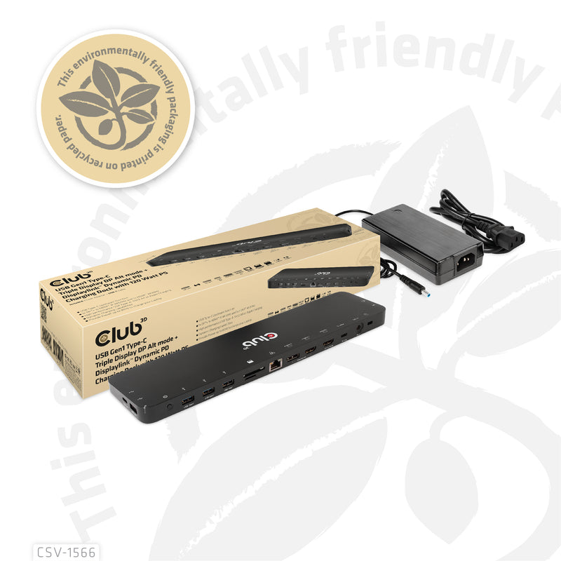 CLUB3D USB Gen1 Typ-C Triple Display DP Alt-Modus Displaylink Dynamic PD Ladestation mit 120 Watt PS