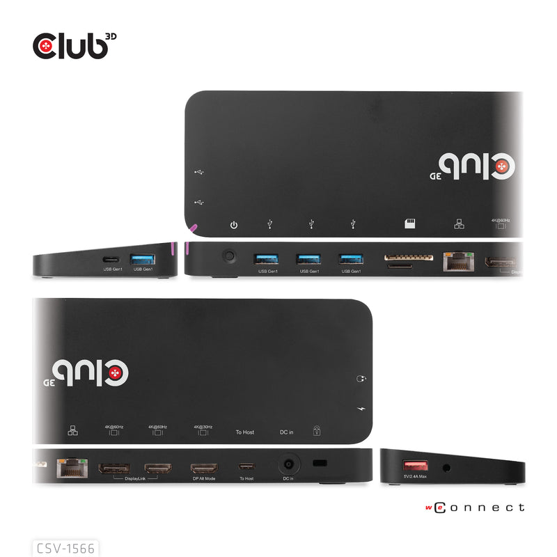 CLUB3D USB Gen1 Typ-C Triple Display DP Alt-Modus Displaylink Dynamic PD Ladestation mit 120 Watt PS