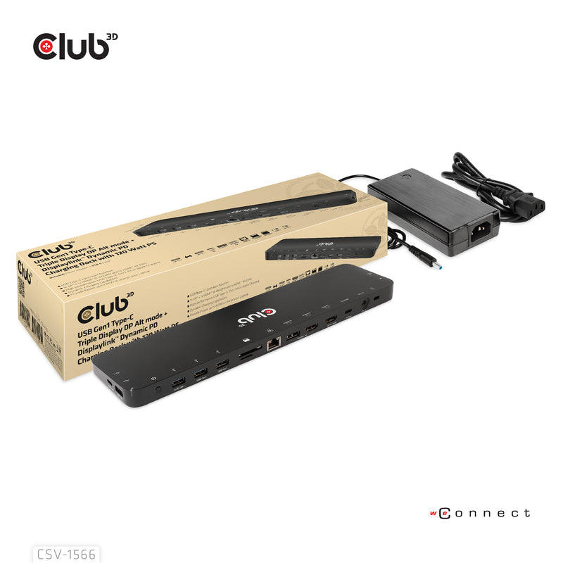 CLUB3D USB Gen1 Typ-C Triple Display DP Alt-Modus Displaylink Dynamic PD Ladestation mit 120 Watt PS