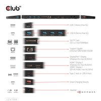 CLUB3D USB Gen1 Typ-C Triple Display DP Alt-Modus Displaylink Dynamic PD Ladestation mit 120 Watt PS