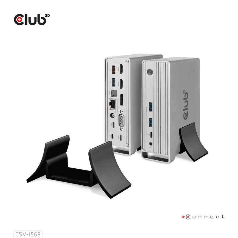 CLUB3D Universal Docking station Metal casing 1x USB Gen2 Type-C (data) 2x USB Gen2 Type-A Female 1x USB Gen1 Type-A Female 1x USB Type-A (RED) Smart Charging port 5V/2.4A Max. • 2x HDMI™ (DP Alt Mode) 1x DP™ (DP Alt Mode) hdr 1x VGA 1x RJ45+ 120 Watt