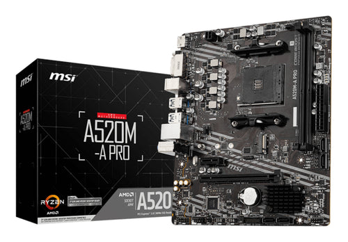 AM4 MSI A520M-A PRO mATX (M.2 Port, PCIe 3.0 x 4, NVMe PCI:1 PCIe:1 RAM:4)