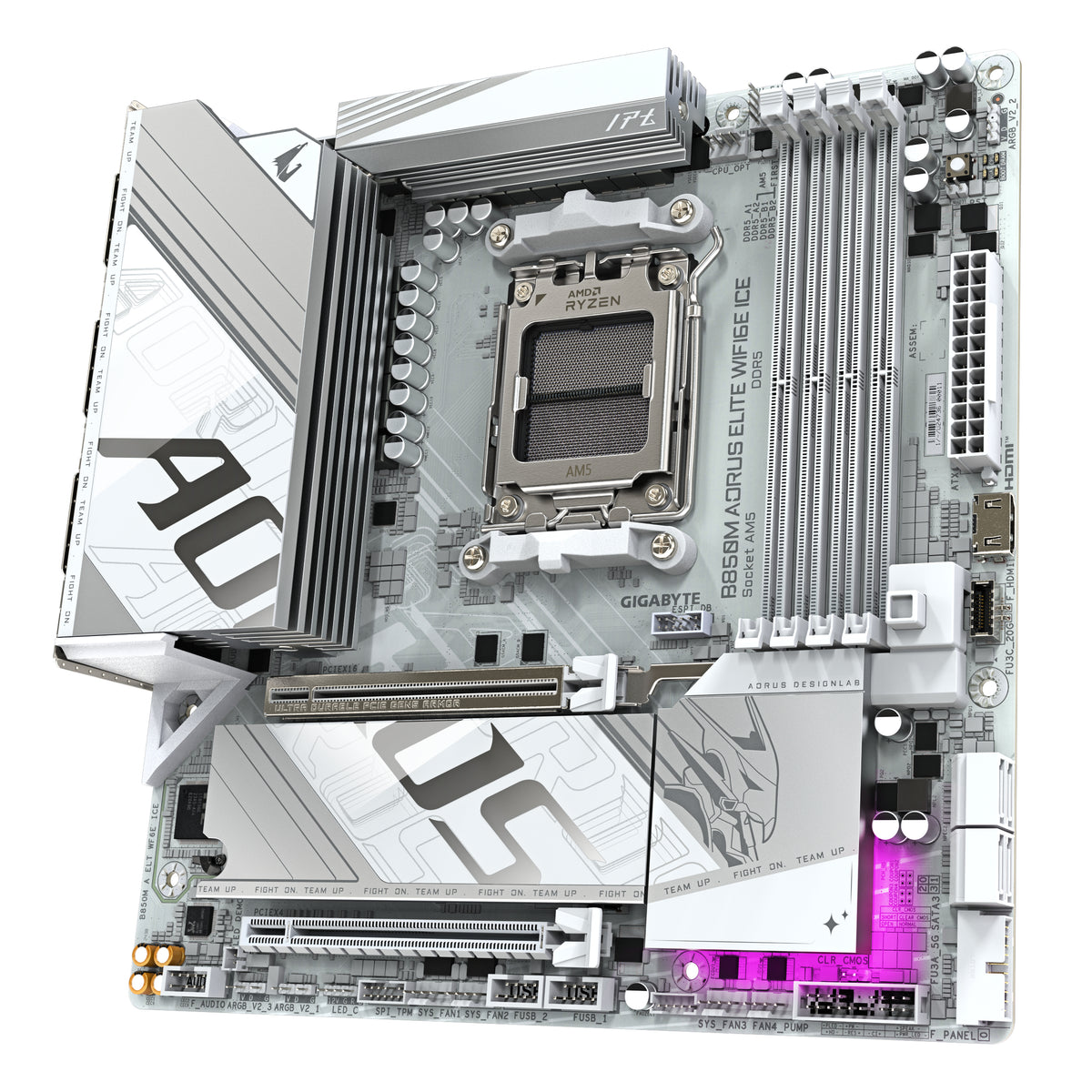 GIGABYTE B850M AORUS ELITE WIFI6E ICE Motherboard - AMD Ryzen 9000 Series CPUs, 12+2+1 Phasen Digital VRM, bis zu 8200MHz DDR5 (OC), 1xPCIe 5.0 + 1xPCIe 4.0 M.2, 2.5 LAN, WIFI 7, USB 3.2 Gen 2