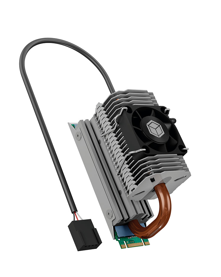 ICY BOX IB-M2HSF-705, M.2 Kühler mit Heatpipe und 30 mm Lüfter,Aluminium, Für M.2 SSDs max. 2280, silber