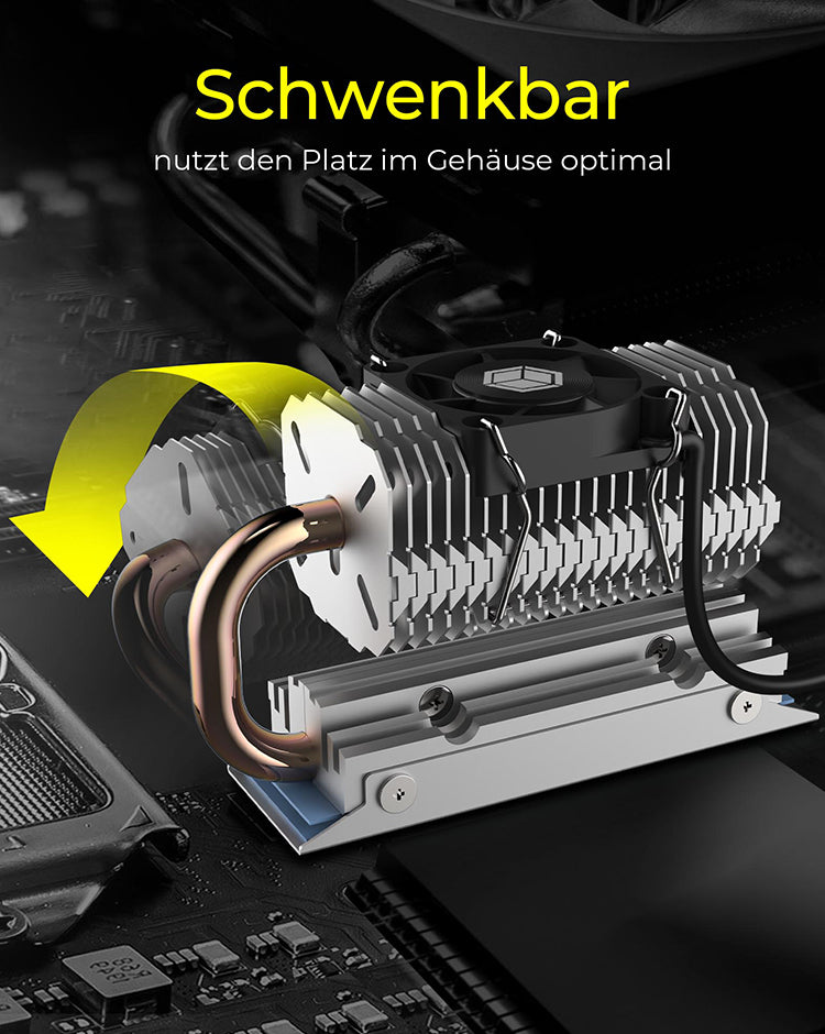 ICY BOX IB-M2HSF-705, M.2 Kühler mit Heatpipe und 30 mm Lüfter,Aluminium, Für M.2 SSDs max. 2280, silber