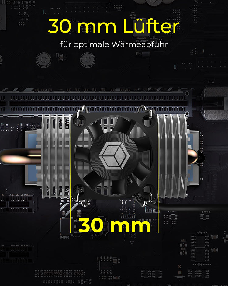 ICY BOX IB-M2HSF-705, M.2 Kühler mit Heatpipe und 30 mm Lüfter,Aluminium, Für M.2 SSDs max. 2280, silber