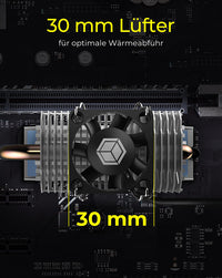 ICY BOX IB-M2HSF-705, M.2 Kühler mit Heatpipe und 30 mm Lüfter,Aluminium, Für M.2 SSDs max. 2280, silber