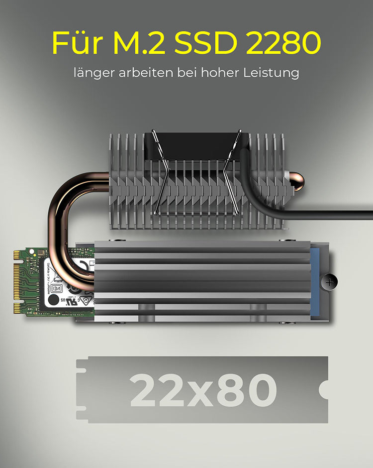 ICY BOX IB-M2HSF-705, M.2 Kühler mit Heatpipe und 30 mm Lüfter,Aluminium, Für M.2 SSDs max. 2280, silber