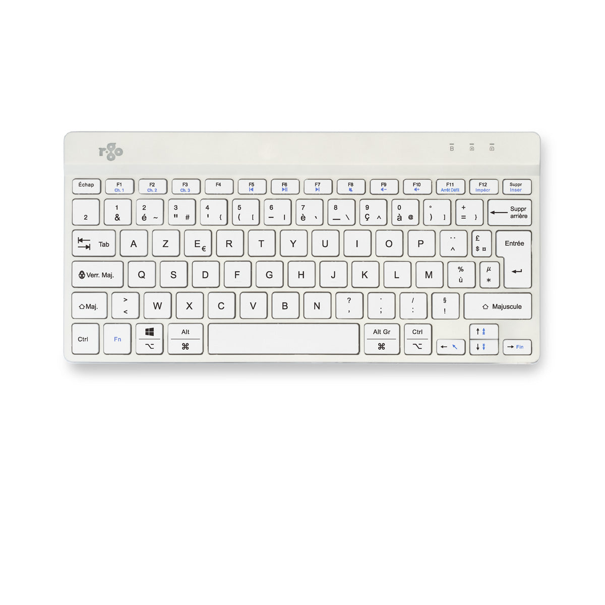 R-Go Tools Ergonomische Tastatur R-Go Compact Break, kompakte Tastatur mit Pausensoftware, AZERTY (FR), Bluetooth, Weiß