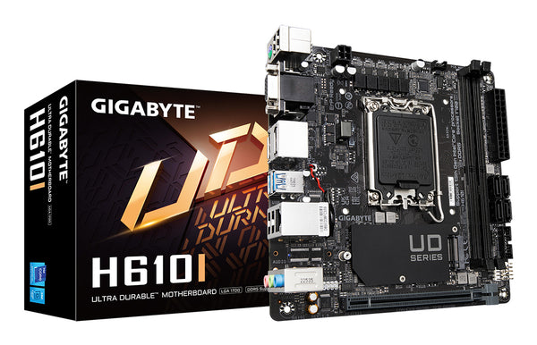GIGABYTE H610I Motherboard - Unterstützt Intel Core 14. Generation CPUs, 4+1+1 Hybrid Digital VRM, bis zu 5600MHz DDR5, 1xPCIe 3.0 M.2, GbE LAN, USB 3.2 Gen 1