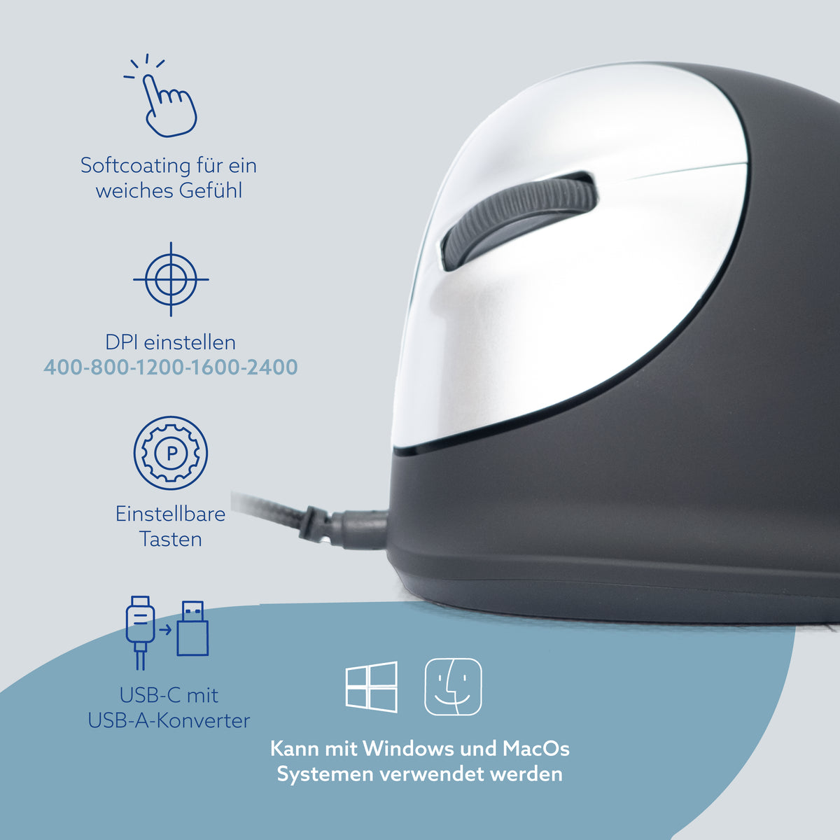 R-Go Tools Ergonomische Maus R-Go HE Break mit Pausensoftware, groß (Handlänge ≥ 185mm), für Linkshänder, verkabelt, schwarz