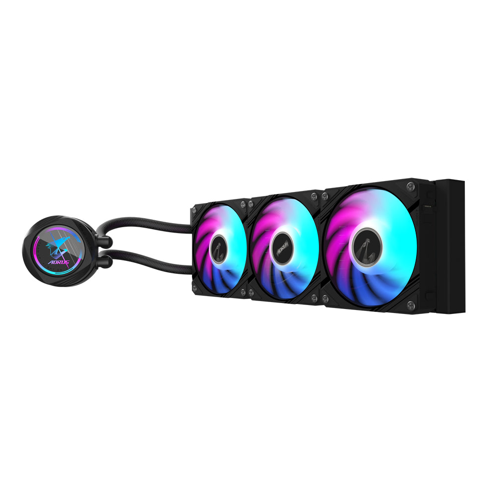 GIGABYTE AORUS WATERFORCE II 360 AIO Flüssigkeits-CPU-Kühler - 3x120mm ARGB-Lüfter, Schiebe-in-Verriegelungsmechanismus, DAISY-CHAIN, kompatibel mit Intel LGA 1851 und AMD AM5