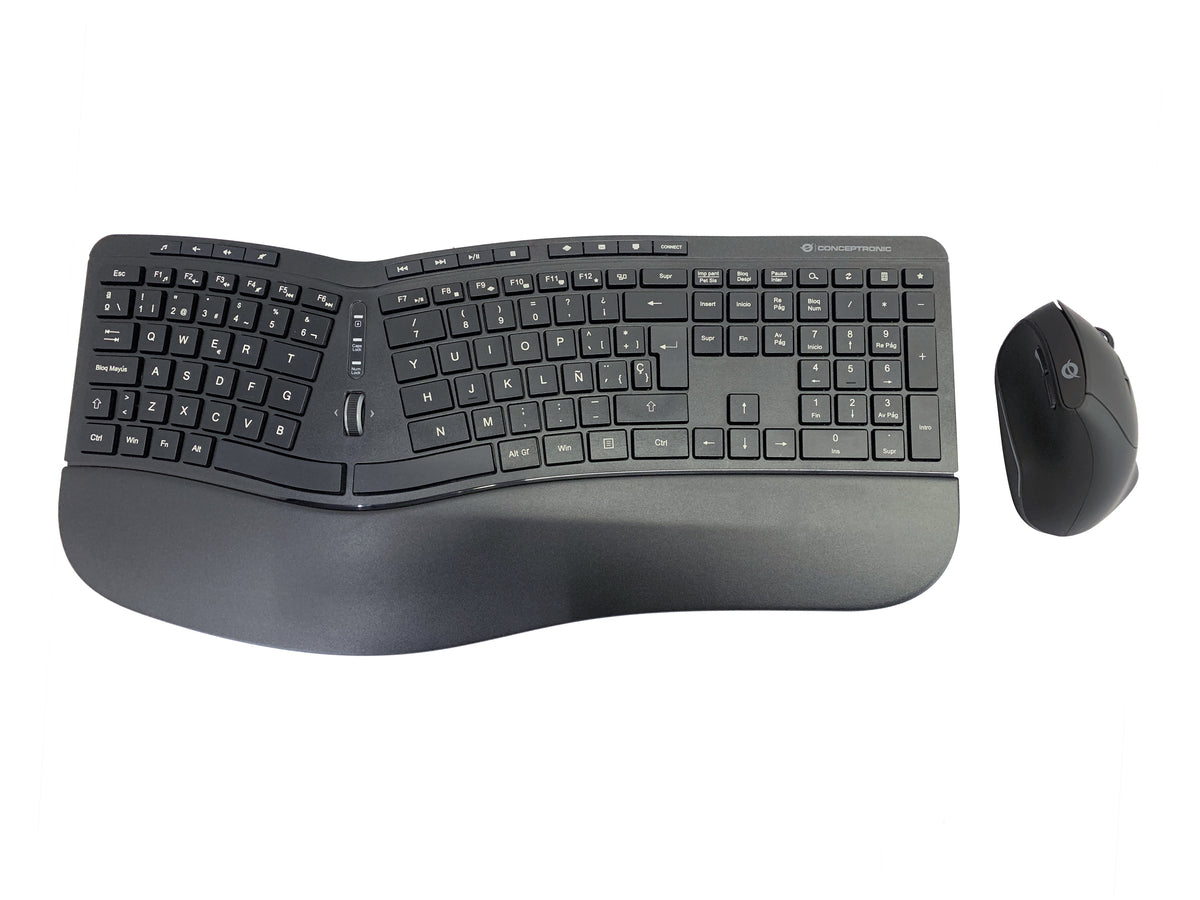 Conceptronic ORAZIO ERGO Kabelloses Set aus ergonomischer Tastatur und vertikaler Maus, spanisch