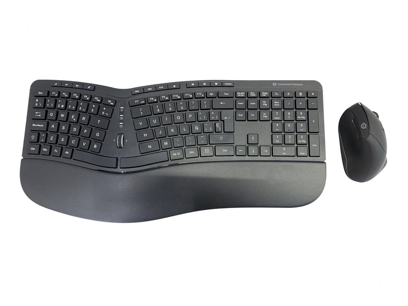 Conceptronic ORAZIO ERGO Kabelloses Set aus ergonomischer Tastatur und vertikaler Maus, spanisch