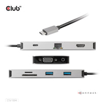 CLUB3D USB Gen1 Type-C 9-in-1 hub with HDMI, VGA, 2x USB Gen1 Type-A, RJ45, SD/Micro SD card slots and USB Gen1 Type-C Female port