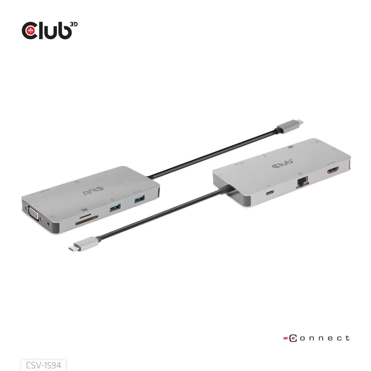 CLUB3D USB Gen1 Type-C 9-in-1 hub with HDMI, VGA, 2x USB Gen1 Type-A, RJ45, SD/Micro SD card slots and USB Gen1 Type-C Female port