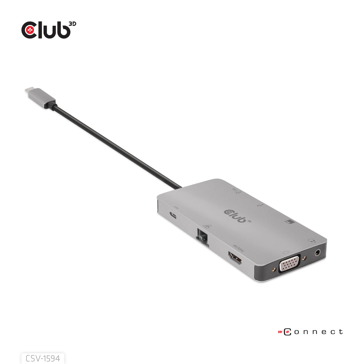 CLUB3D USB Gen1 Type-C 9-in-1 hub with HDMI, VGA, 2x USB Gen1 Type-A, RJ45, SD/Micro SD card slots and USB Gen1 Type-C Female port