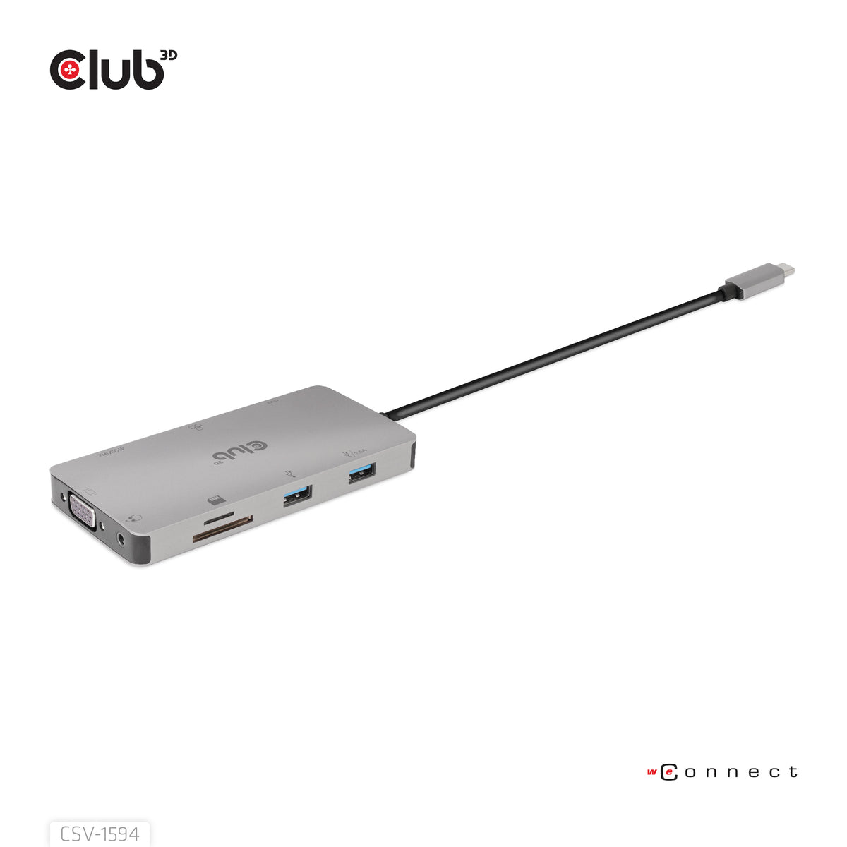 CLUB3D USB Gen1 Type-C 9-in-1 hub with HDMI, VGA, 2x USB Gen1 Type-A, RJ45, SD/Micro SD card slots and USB Gen1 Type-C Female port