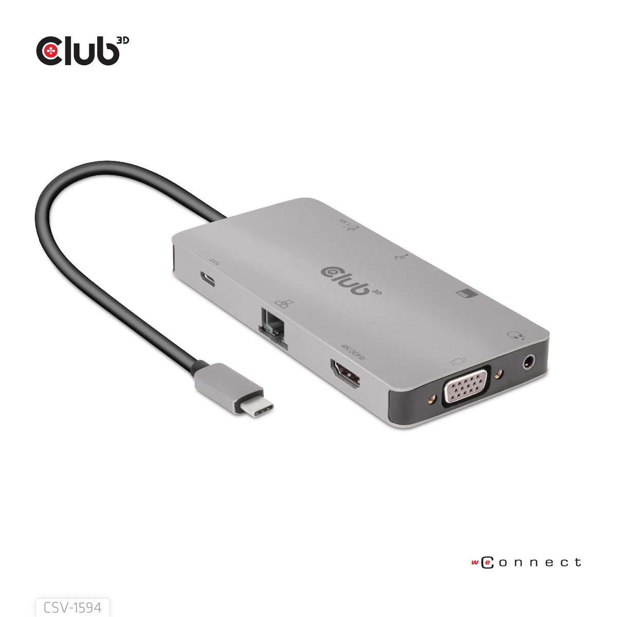 CLUB3D USB Gen1 Type-C 9-in-1 hub with HDMI, VGA, 2x USB Gen1 Type-A, RJ45, SD/Micro SD card slots and USB Gen1 Type-C Female port