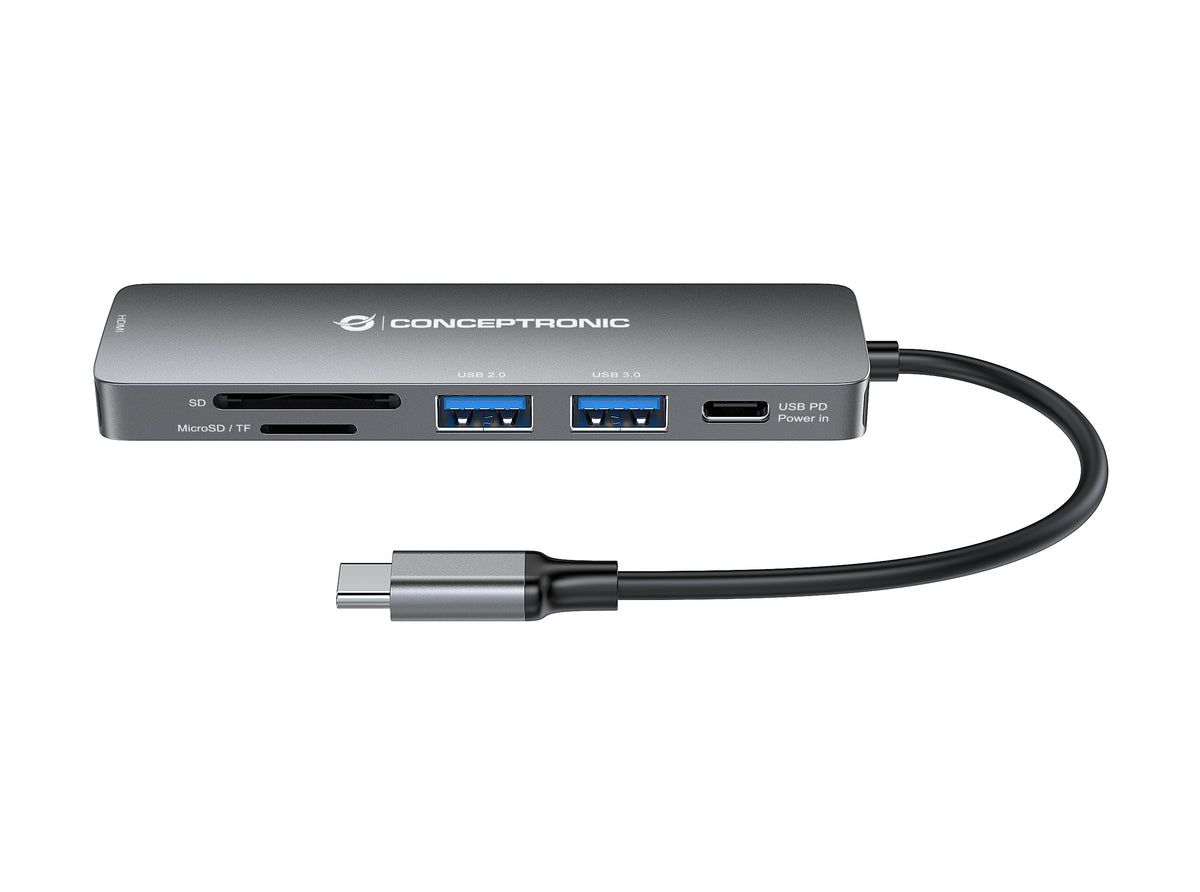 Conceptronic DONN11G 6-in-1 USB 3.2 Gen 1 Dockingstation, HDMI, 100W USB PD, USB 3.0, USB 2.0, SD, TF/MicroSD