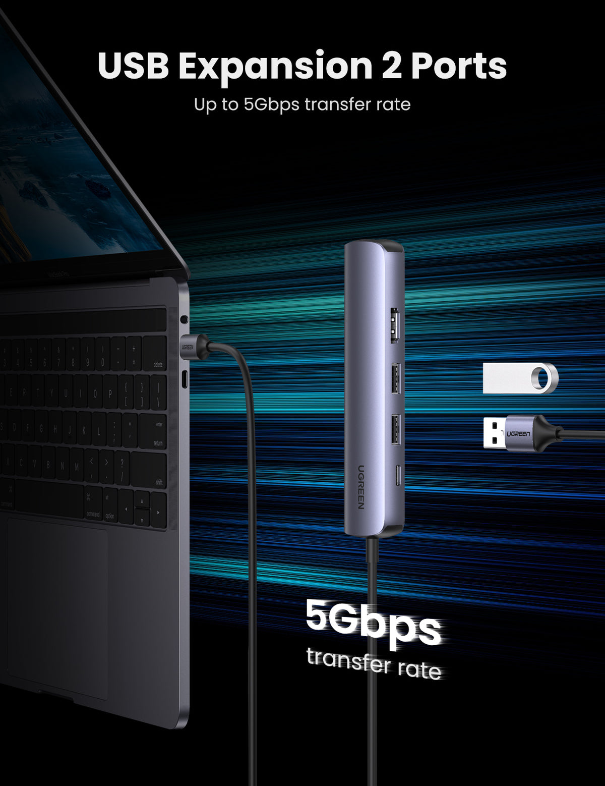 Ugreen 10919 laptop-dockingstation & portreplikator Kabelgebunden USB 3.2 Gen 1 (3.1 Gen 1) Type-C Grau