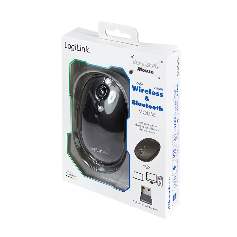 LogiLink ID0204 Maus Büro Beidhändig RF Wireless + Bluetooth 1600 DPI