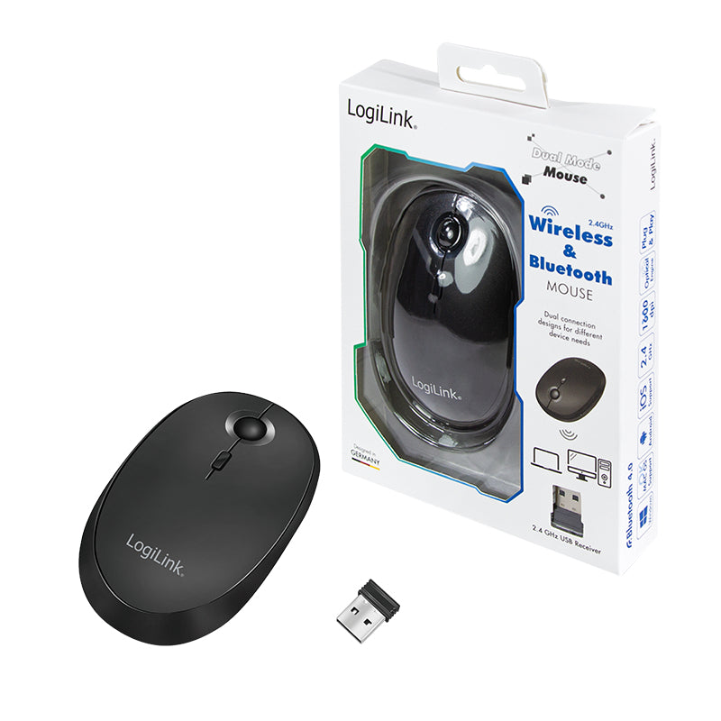 LogiLink ID0204 Maus Büro Beidhändig RF Wireless + Bluetooth 1600 DPI