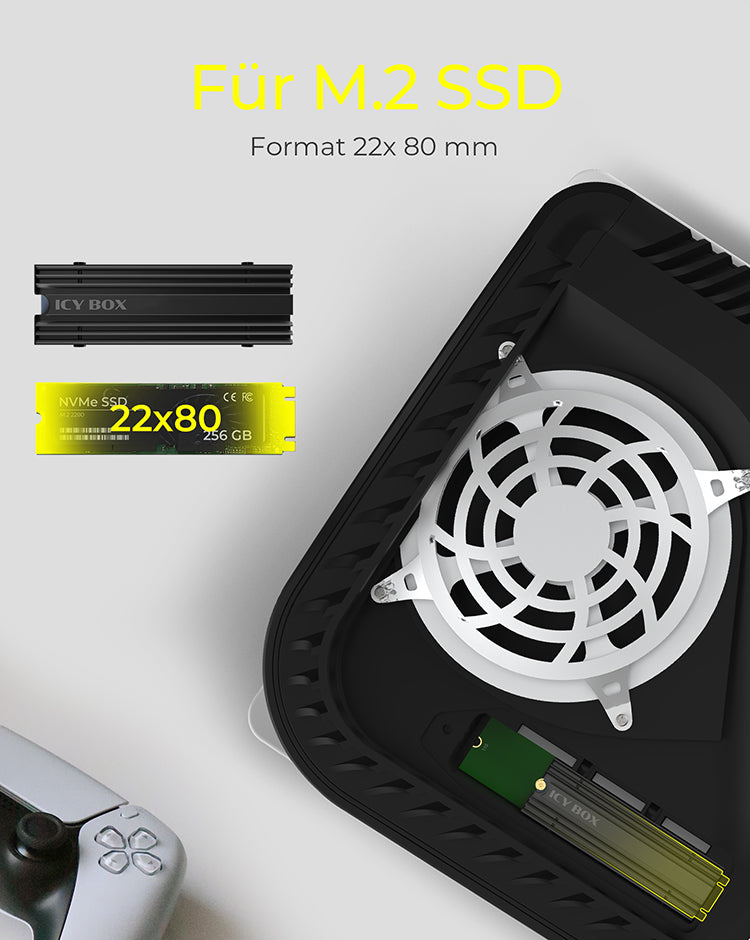 ICY BOX IB-M2HS-PS5, M.2 Kühlkörper für PS5, passt für M.2 SSD 22x80 mm, 10 mm Bauhöhe, schwarz