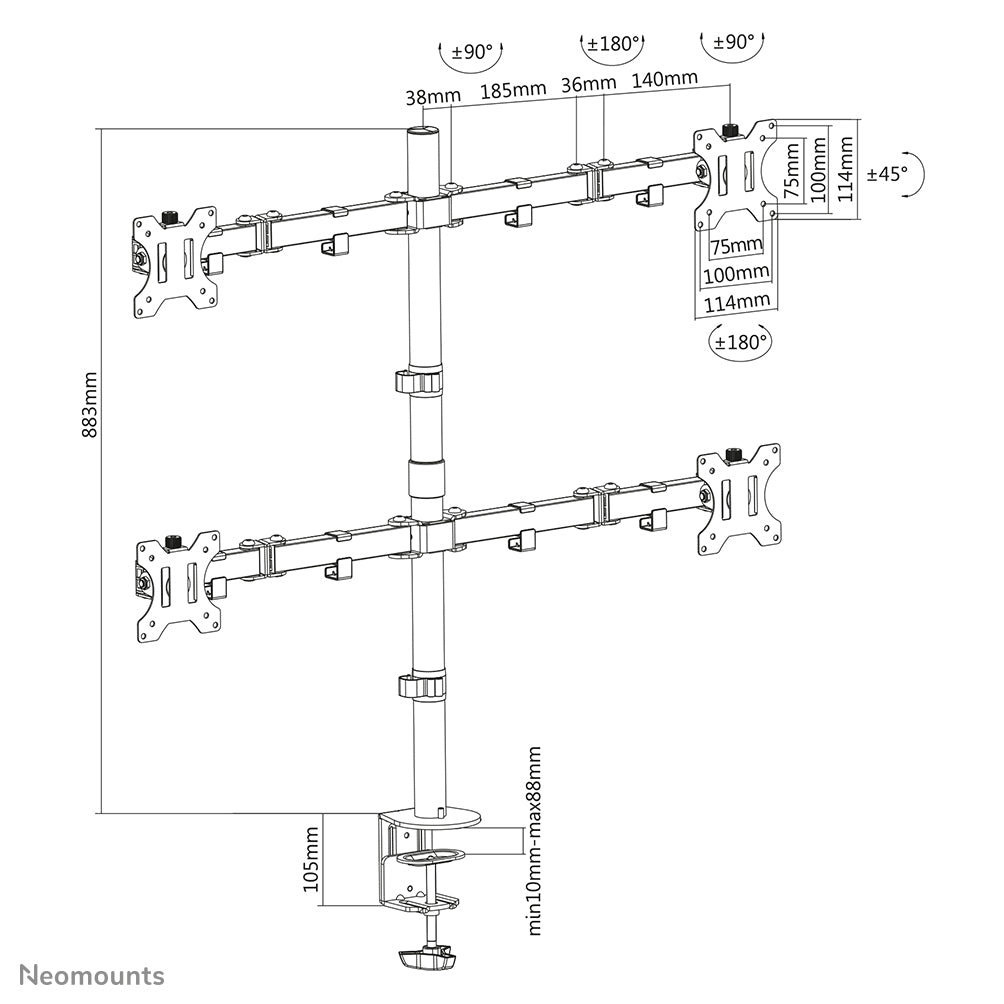 Neomounts FPMA-D550D4BLACK Monitorarm 13-32"