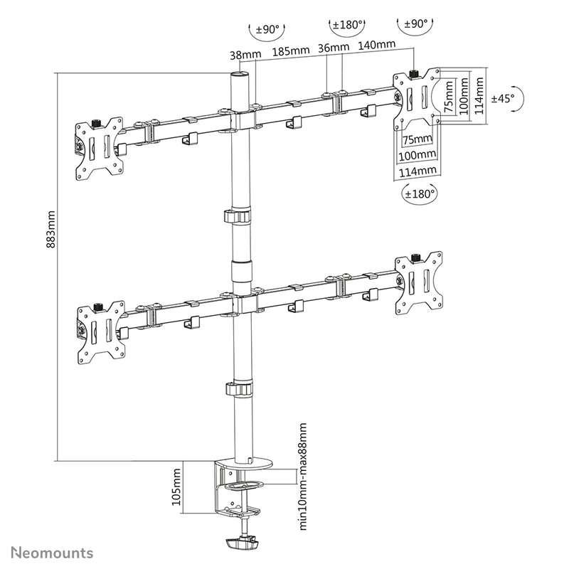 Neomounts FPMA-D550D4BLACK Monitorarm 13-32"