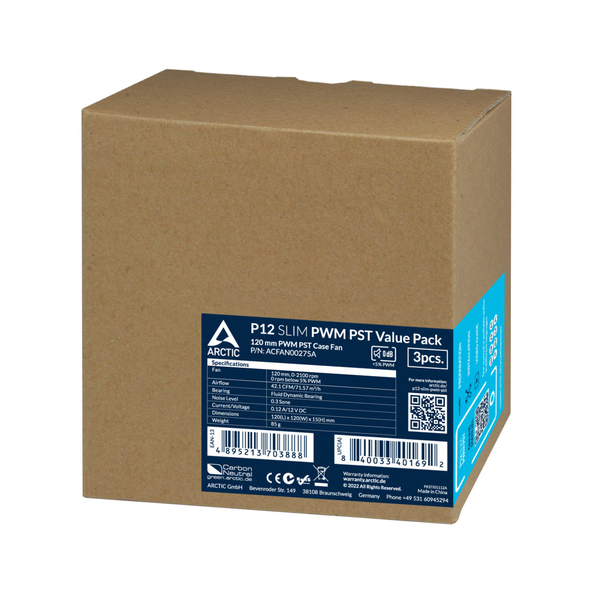ARCTIC P12 Slim PWM PST 120 mm PWM Lüfter optimiert für statischen Druck mit integriertem Y-Kabel