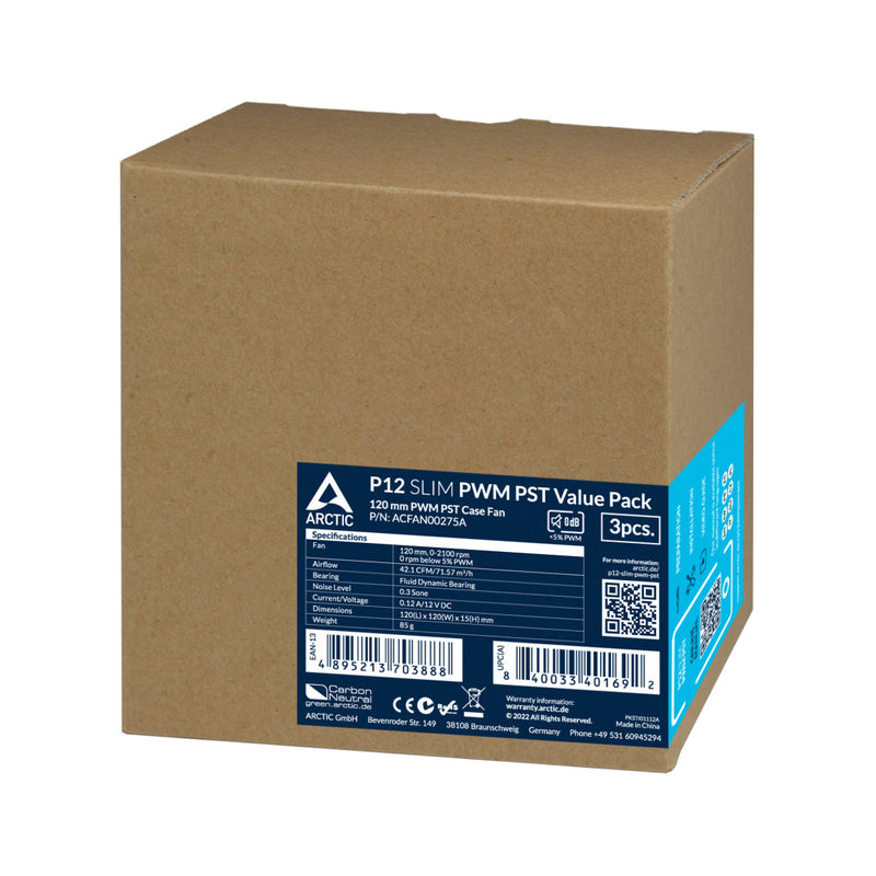 ARCTIC P12 Slim PWM PST 120 mm PWM Lüfter optimiert für statischen Druck mit integriertem Y-Kabel