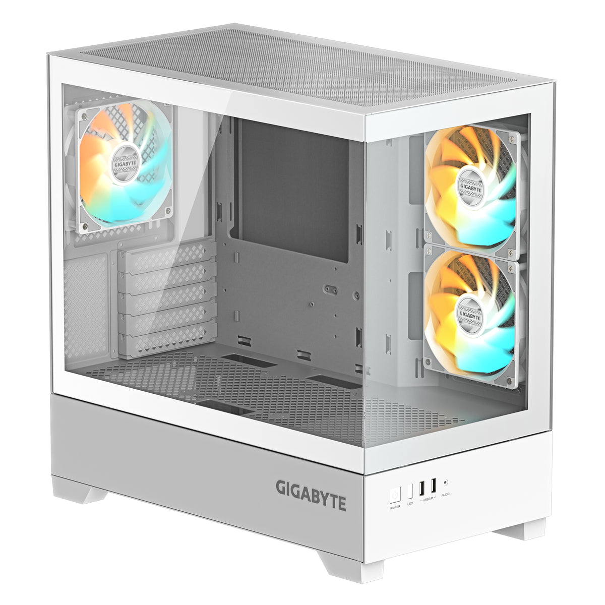 GIGABYTE C201 PANORAMIC ICE PC-Gehäuse – Mid-Tower, m-ATX, Unterstützung für 360-mm-Radiator, 3 vorinstallierte Lüfter, USB 3.0, unterstützt RGB Fusion