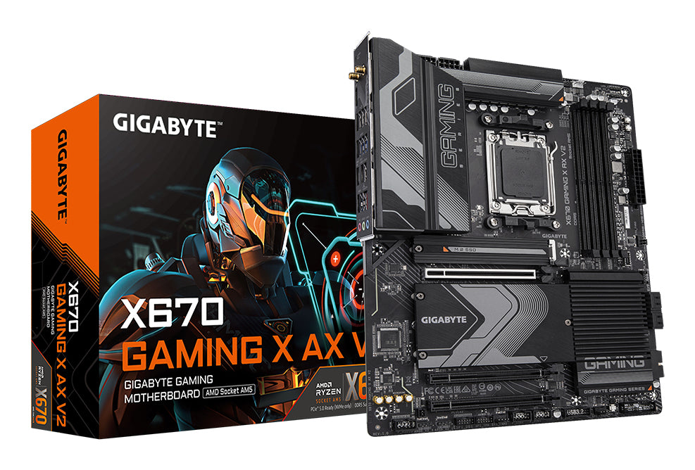 GIGABYTE X670 GAMING X AX V2 Mainboard - Unterstützt AMD Ryzen 7000 CPUs, 14+2+2 phases VRM, up to 8000MHz DDR5 (OC), 1xPCIe 5.0 + 3xPCIe 4.0 M.2, Wi-Fi 6E, 2.5GbE LAN, USB 3.2 Gen 2x2