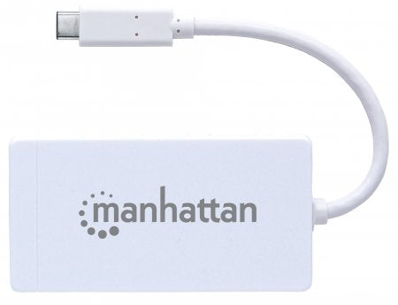 Manhattan USB-C auf 3-Port Hub mit Gigabit-Ethernet-Netzwerkadapter, USB 3.1 Gen 1 (5 Gbit/s) auf 10/100/1000 Mbit/s Gigabit Ethernet