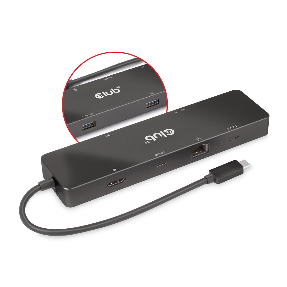 CLUB3D 6-in-1 USB3.2 Gen2 Typ-C Dual Displays Portable Dock mit USB Typ-C Video 4K60Hz