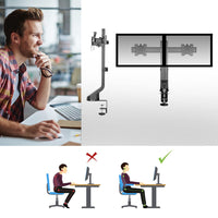 Supporto da tavolo per monitor ACT con barra trasversale, 2 schermi fino a 27", con vite a testa zigrinata
