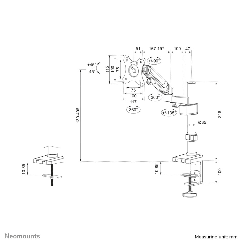 Neomounts DS70-750BL1 Monitorarm 17-27" - Gasfeder