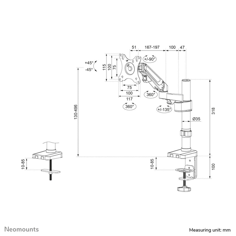 Neomounts DS70-750BL1 Monitorarm 17-27" - Gasfeder