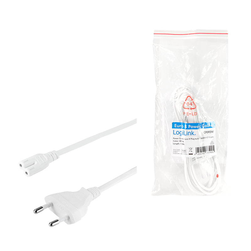 LogiLink CP092W Stromkabel Weiß 1,8 m Netzstecker Typ C C7-Koppler