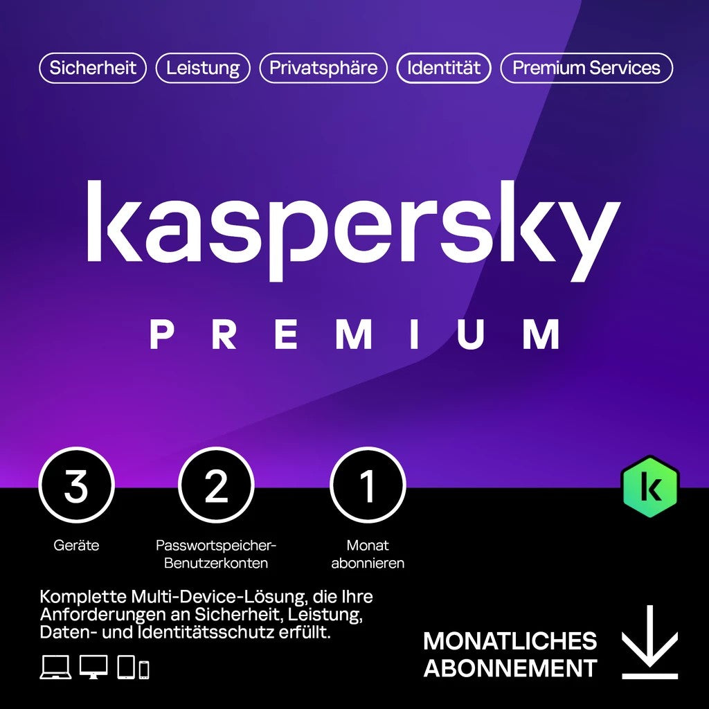 Kaspersky Premium – 3 Devices. 1 Month - Subscription (ABO) – ESD-DownloadESD