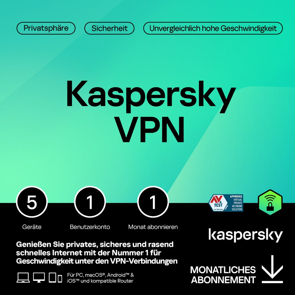 Kaspersky Secure Connection – 1 User. 5 Device. 1 Month - Subscription (ABO) – ESD-DownloadESD