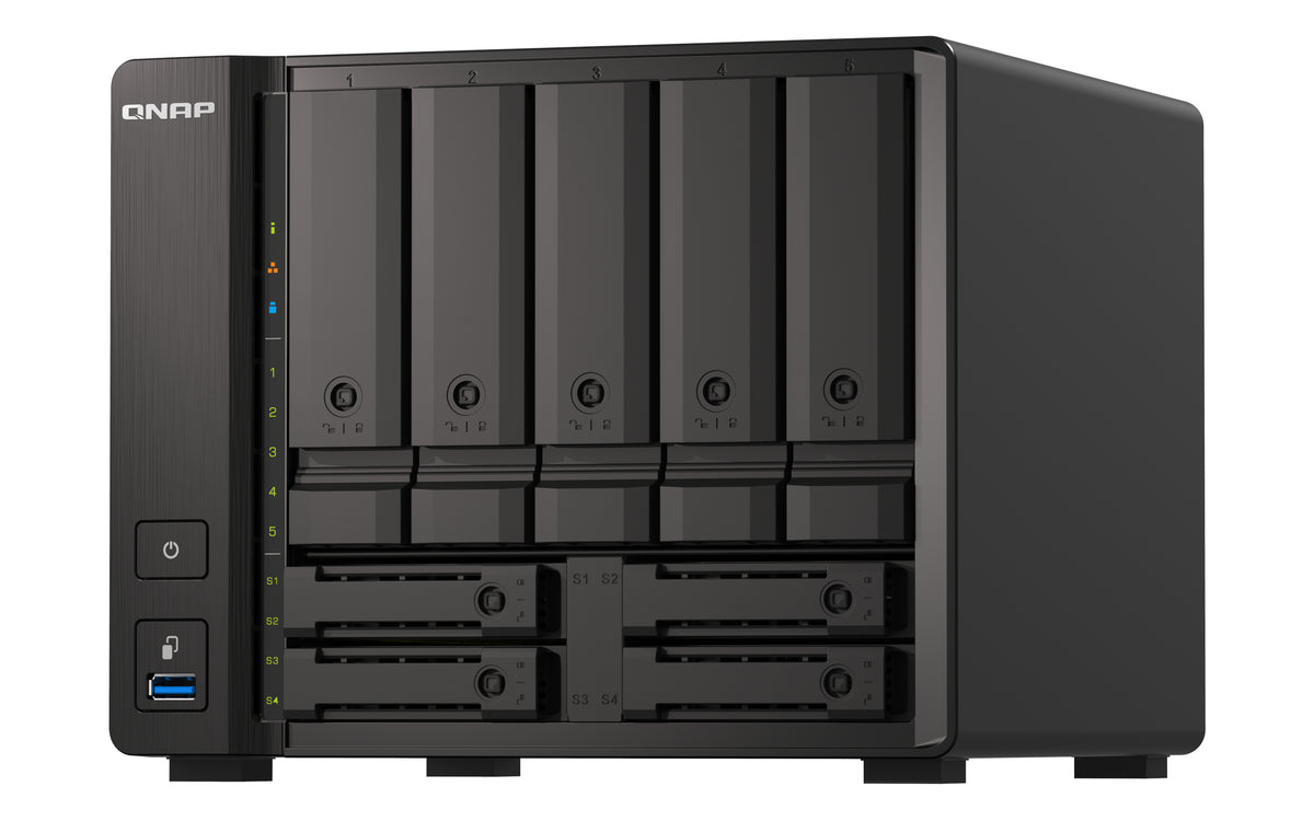 QNAP TS-H973AX NAS Tower Ryzen Embedded V1500B 32 GB DDR4 0 TB QuTS hero Schwarz
