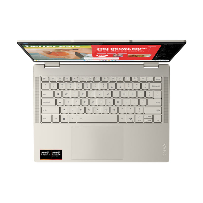 Lenovo Yoga 7 2-in-1 14AKP10 Copilot+ PC AMD Ryzen AI 7 350 Hybrid (2-in-1) 35,6 cm (14") Touchscreen 2.8K 16 GB LPDDR5x-SDRAM 1 TB SSD Wi-Fi 7 (802.11be) Windows 11 Home Deutsch Grau