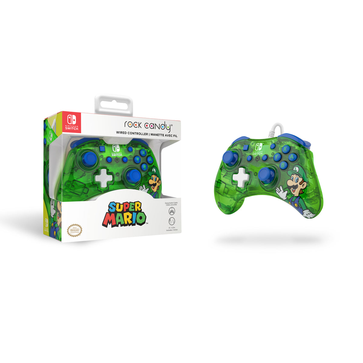 PDP Rock Candy: Luigi Lime Blau, Grün, Durchscheinend USB Gamepad Analog / Digital Nintendo Switch, Nintendo Switch Lite, Nintendo Switch OLED