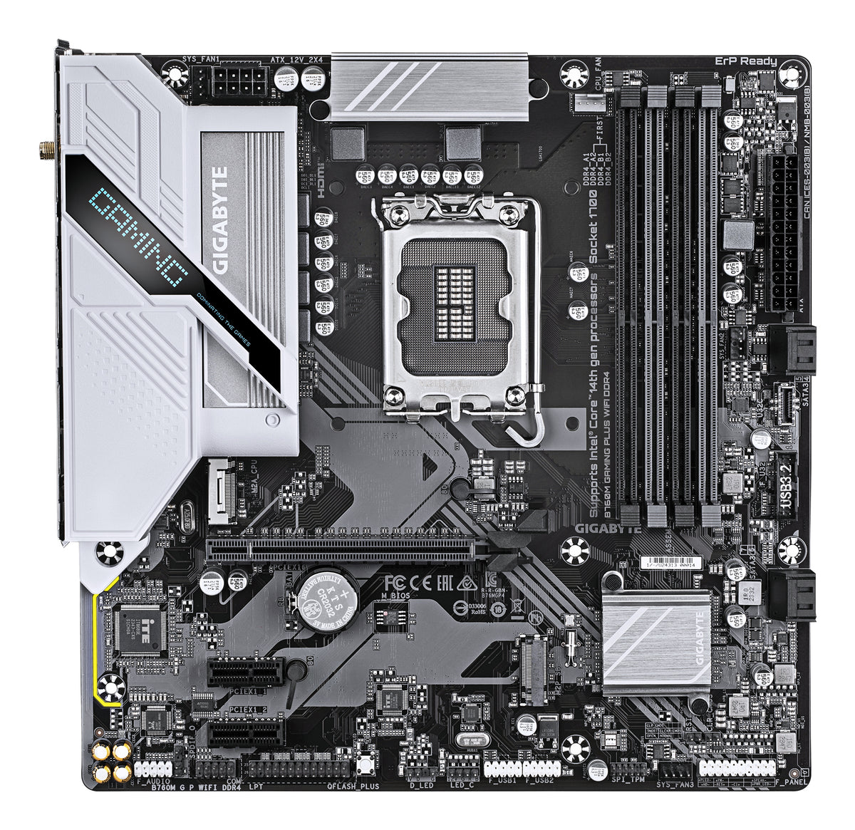 GIGABYTE B760M GAMING PLUS WIFI DDR4-Mainboard - Unterstützt 14. Gen. Intel Core CPUs, 4+1+1 Phasen VRM, bis zu 5333 MHz DDR4 (OC), 2xPCIe 4.0 M.2, Wi-Fi 6, 1 GbE LAN, USB 3.2 Gen 1
