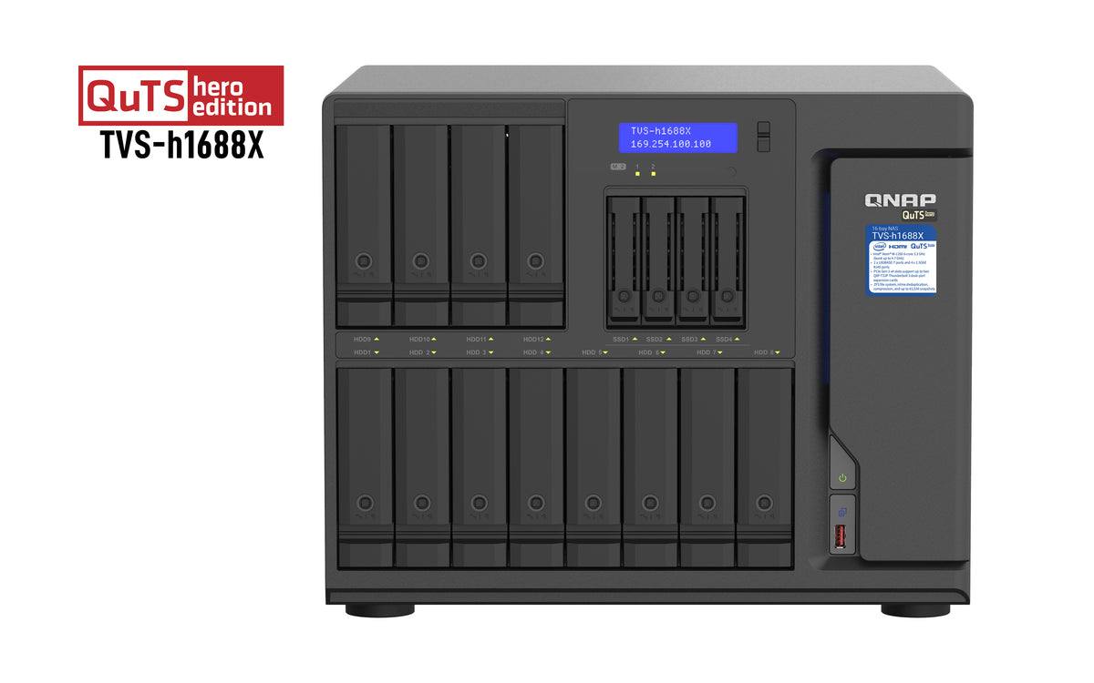 QNAP TVS-h1688X NAS Tower Intel® Xeon® W-1250 32 GB DDR4 0 TB QuTS hero Schwarz