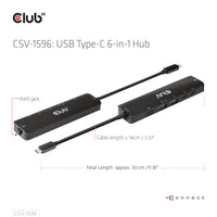 CLUB3D USB Gen1 Type-C, 6-in-1 Hub with HDMI 8K30Hz, 2xUSB Type-A, RJ45 and 2xUSB Type-C, Data and PD charging 100 watt