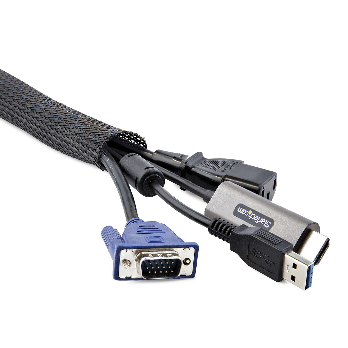 StarTech.com 3 m Kabelschlauch mit Klettverschluss, kürzbare, hochbelastbare Kabelhülle, 3 cm Durchmesser, Netzgewebeschlauch, Kabelmanagement / Kabel Organizator / Kabelbündelschlauch / Kabeltülle, Schwarz